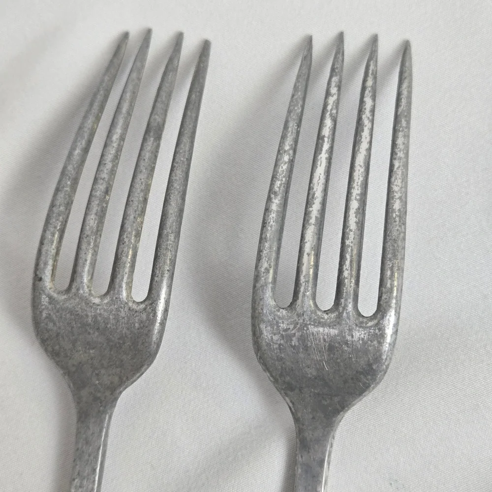 German Aluminum Forks, Set of 2, Marked‎ DEP ALUM, 8